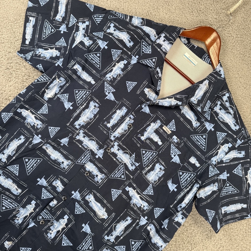 Columbia PFG‎ Shirt Mens 2XL All Over Print Vented Outdoor Fishing Performance